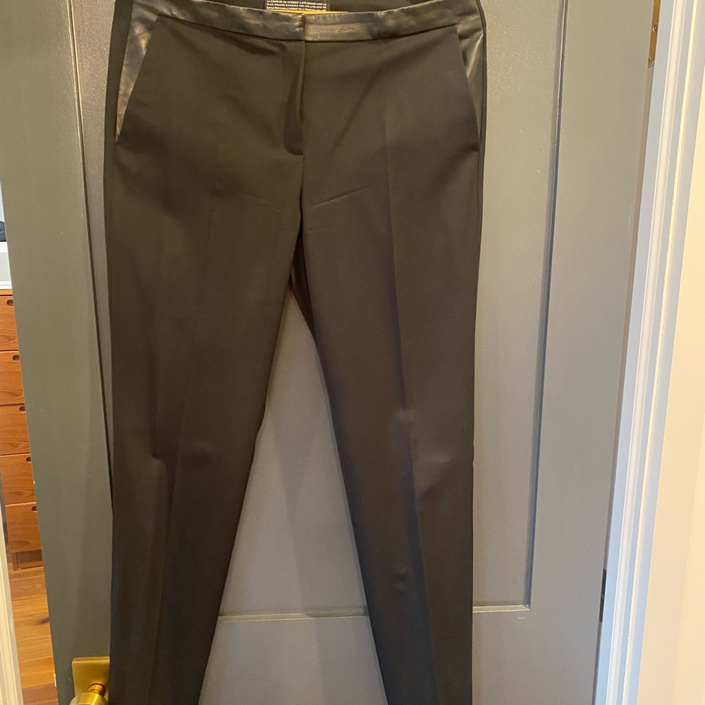 The Kooples BLACK WOOL TROUSERS WITH INLAID LEATHER BAND French size 40